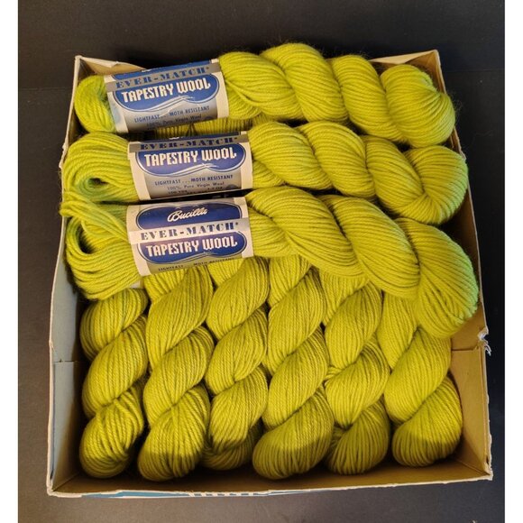 9 Skeins Vintage Bucilla Ever Match Tapestry Wool, Lime Green in Original Box - Picture 1 of 6